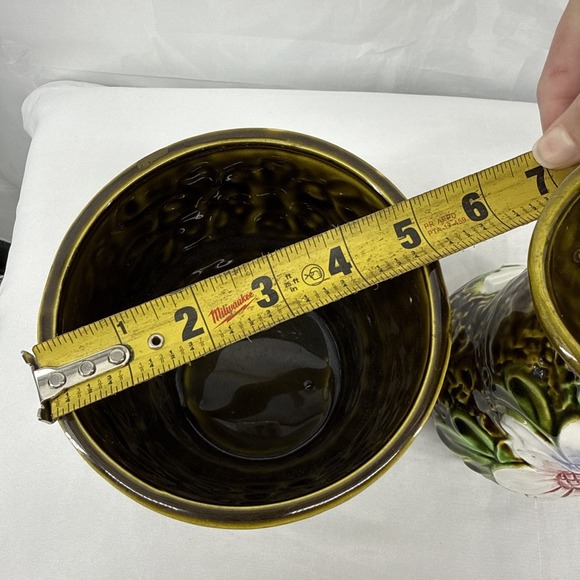 Vintage avocado green textured‎ mini pitcher And Planter flowers majolica Japan - Picture 6 of 10